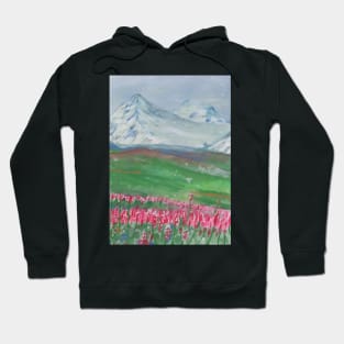 Landscape with mountains and flowers Hoodie